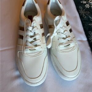 Women's White and Gold Sneakers